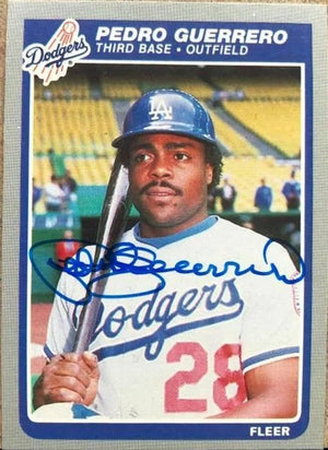 Pedro Guerrero Signed 1985 Fleer Baseball Card - Los Angeles Dodgers
