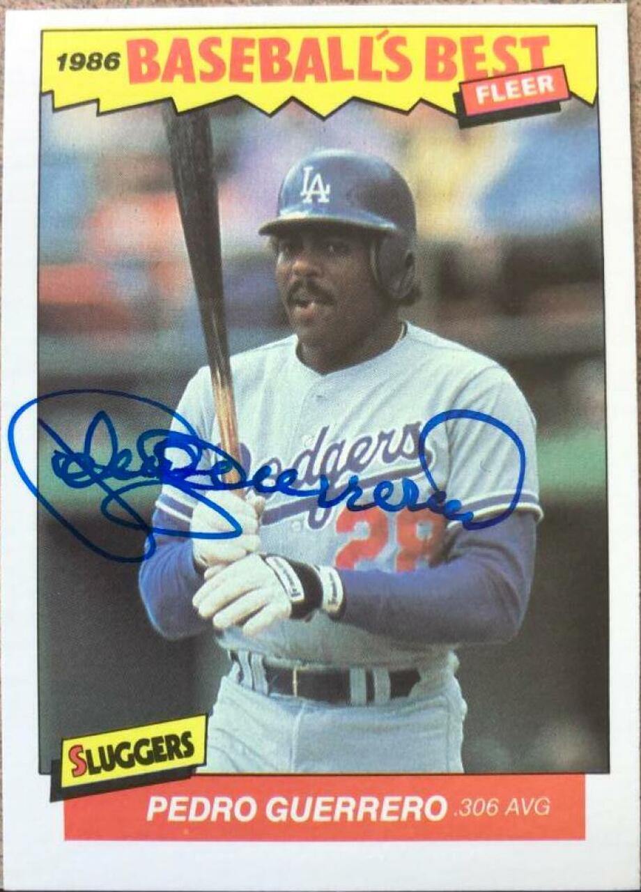Pedro Guerrero Signed 1986 Fleer Baseball's Best Sluggers & Pitchers Baseball Card - Los Angeles Dodgers - PastPros