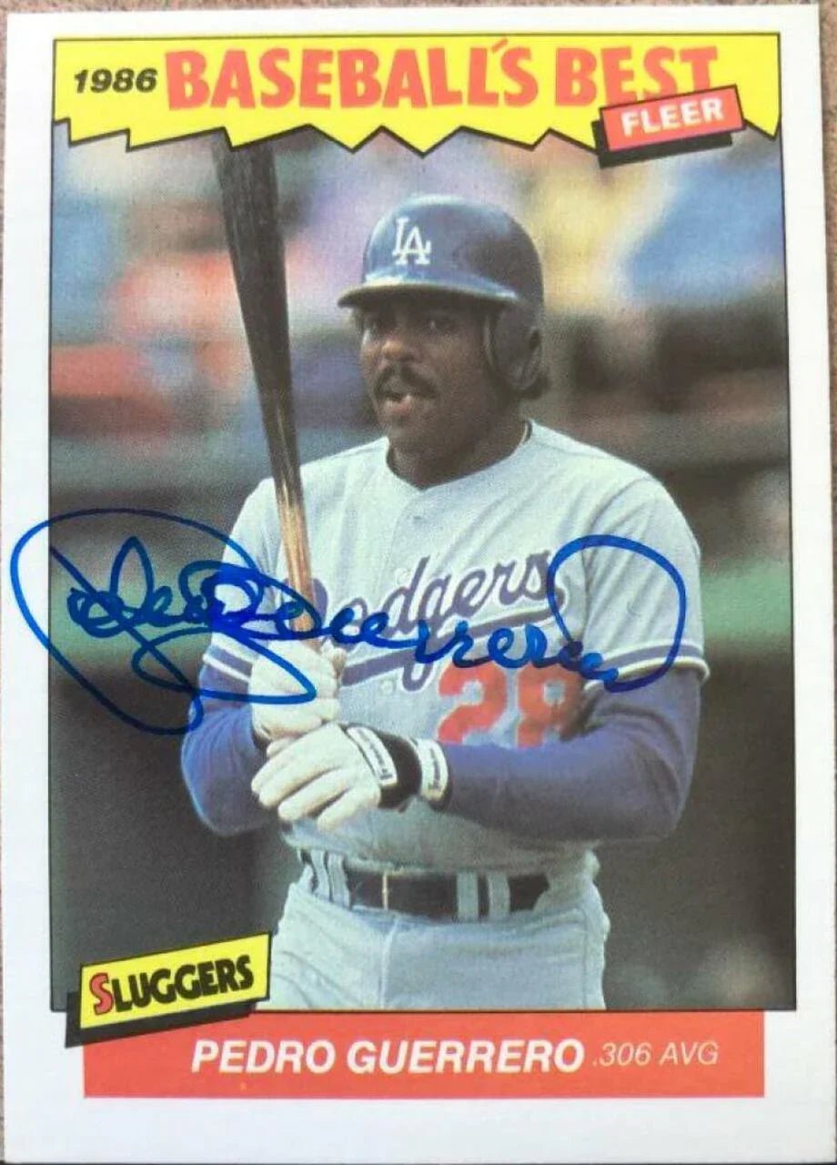 Pedro Guerrero Signed 1986 Fleer Baseball's Best Sluggers & Pitchers Baseball Card - Los Angeles Dodgers