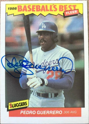 Pedro Guerrero Signed 1986 Fleer Baseball's Best Sluggers & Pitchers Baseball Card - Los Angeles Dodgers