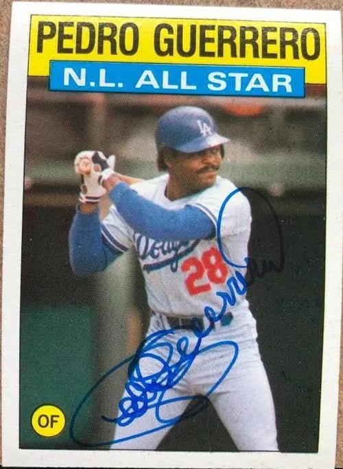 Pedro Guerrero Signed 1986 Topps All-Star Baseball Card - Los Angeles Dodgers