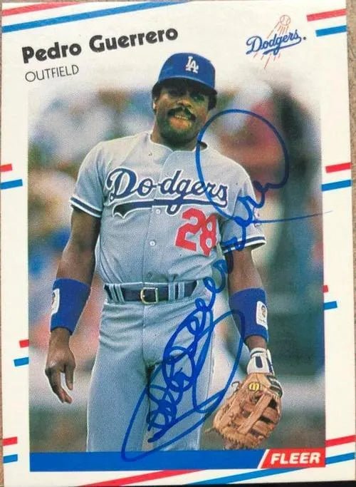 Pedro Guerrero Signed 1988 Fleer Baseball Card - Los Angeles Dodgers