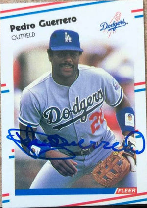 Pedro Guerrero Signed 1988 Fleer Classic Miniatures Baseball Card - Los Angeles Dodgers