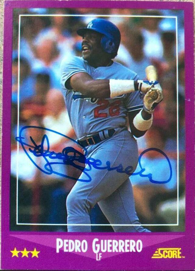 Pedro Guerrero Signed 1988 Score Baseball Card - Los Angeles Dodgers - PastPros