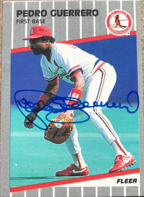 Pedro Guerrero Signed 1989 Fleer Baseball Card - St Louis Cardinals - PastPros