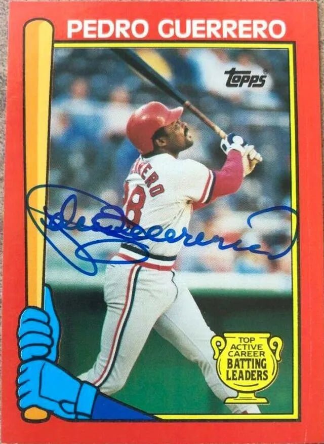 Pedro Guerrero Signed 1989 Topps Batting Leaders Baseball Card - St Louis Cardinals
