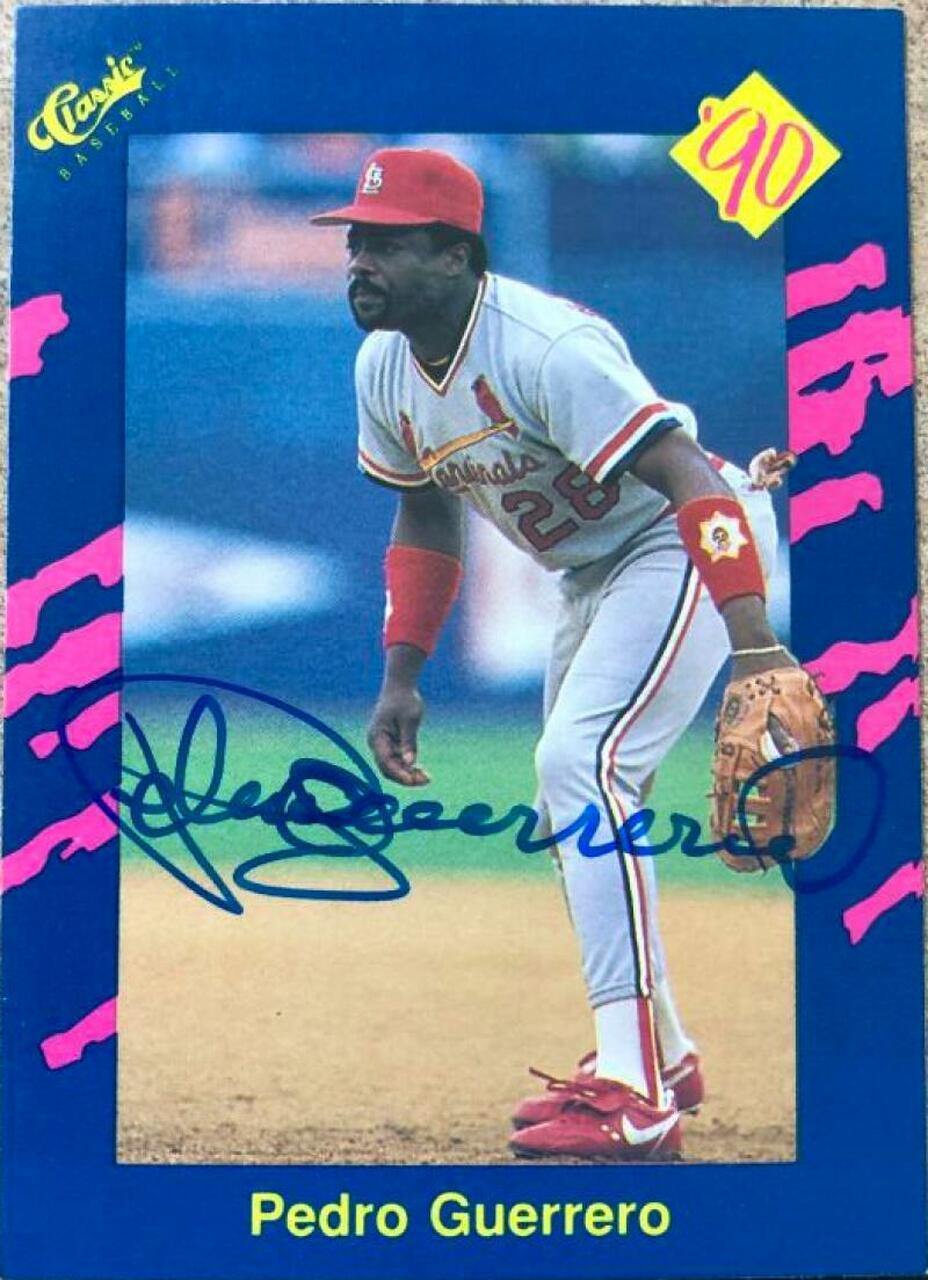 Pedro Guerrero Signed 1990 Classic Blue Baseball Card - St Louis Cardinals - PastPros