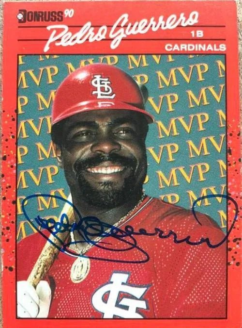 Pedro Guerrero Signed 1990 Donruss Bonus MVP Baseball Card - St Louis Cardinals