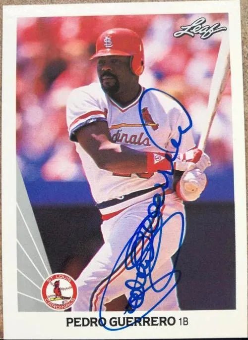 Pedro Guerrero Signed 1990 Leaf Baseball Card - St Louis Cardinals
