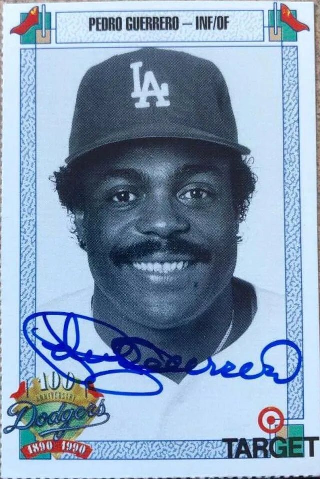 Pedro Guerrero Signed 1990 Target Baseball Card - Los Angeles Dodgers