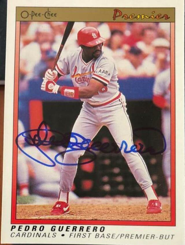 Pedro Guerrero Signed 1991 O-Pee-Chee Premier Baseball Card - St Louis Cardinals - PastPros