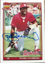 Pedro Guerrero Signed 1991 Topps Baseball Card - St Louis Cardinals - PastPros