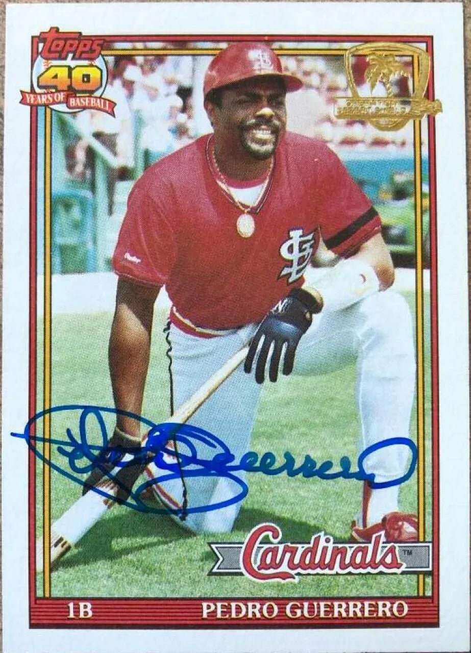 Pedro Guerrero Signed 1991 Topps Desert Shield Baseball Card - St Louis Cardinals