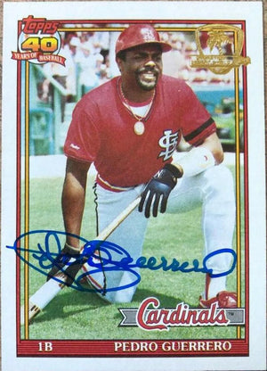 Pedro Guerrero Signed 1991 Topps Desert Shield Baseball Card - St Louis Cardinals