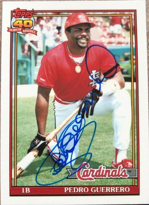 Pedro Guerrero Signed 1991 Topps Tiffany Baseball Card - St Louis Cardinals - PastPros