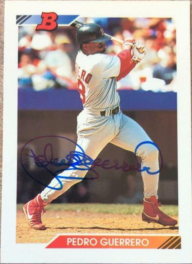 Pedro Guerrero Signed 1992 Bowman Baseball Card - St Louis Cardinals - PastPros
