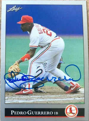 Pedro Guerrero Signed 1992 Leaf Baseball Card - St Louis Cardinals - PastPros