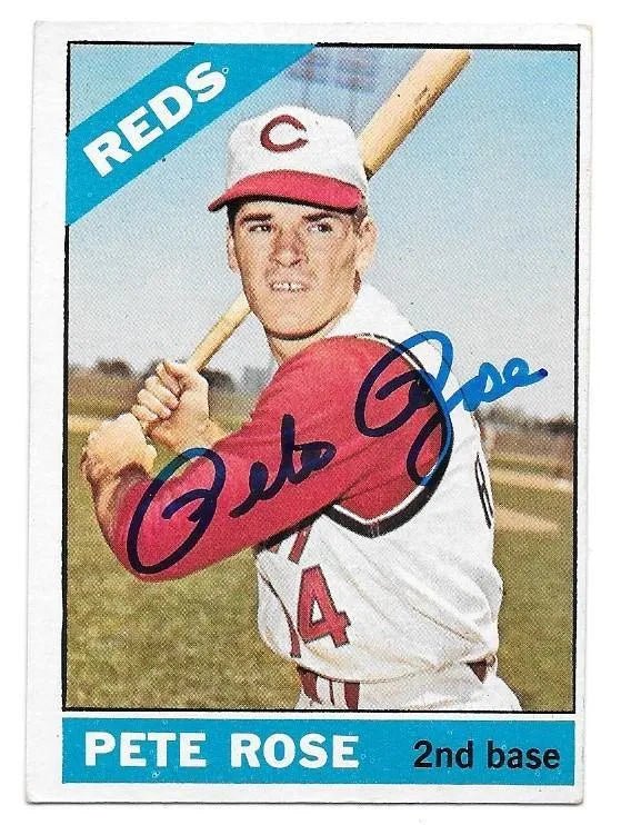 Pete Rose Signed 1966 Topps Baseball Card - Cincinnati Reds