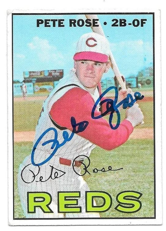 Pete Rose Signed 1967 Topps Baseball Card - Cincinnati Reds