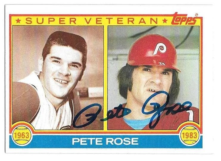 Pete Rose Signed 1983 Topps  Super Veteran Baseball Card - Philadelphia Phillies