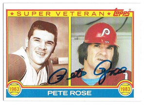 Pete Rose Signed 1983 Topps  Super Veteran Baseball Card - Philadelphia Phillies - PastPros