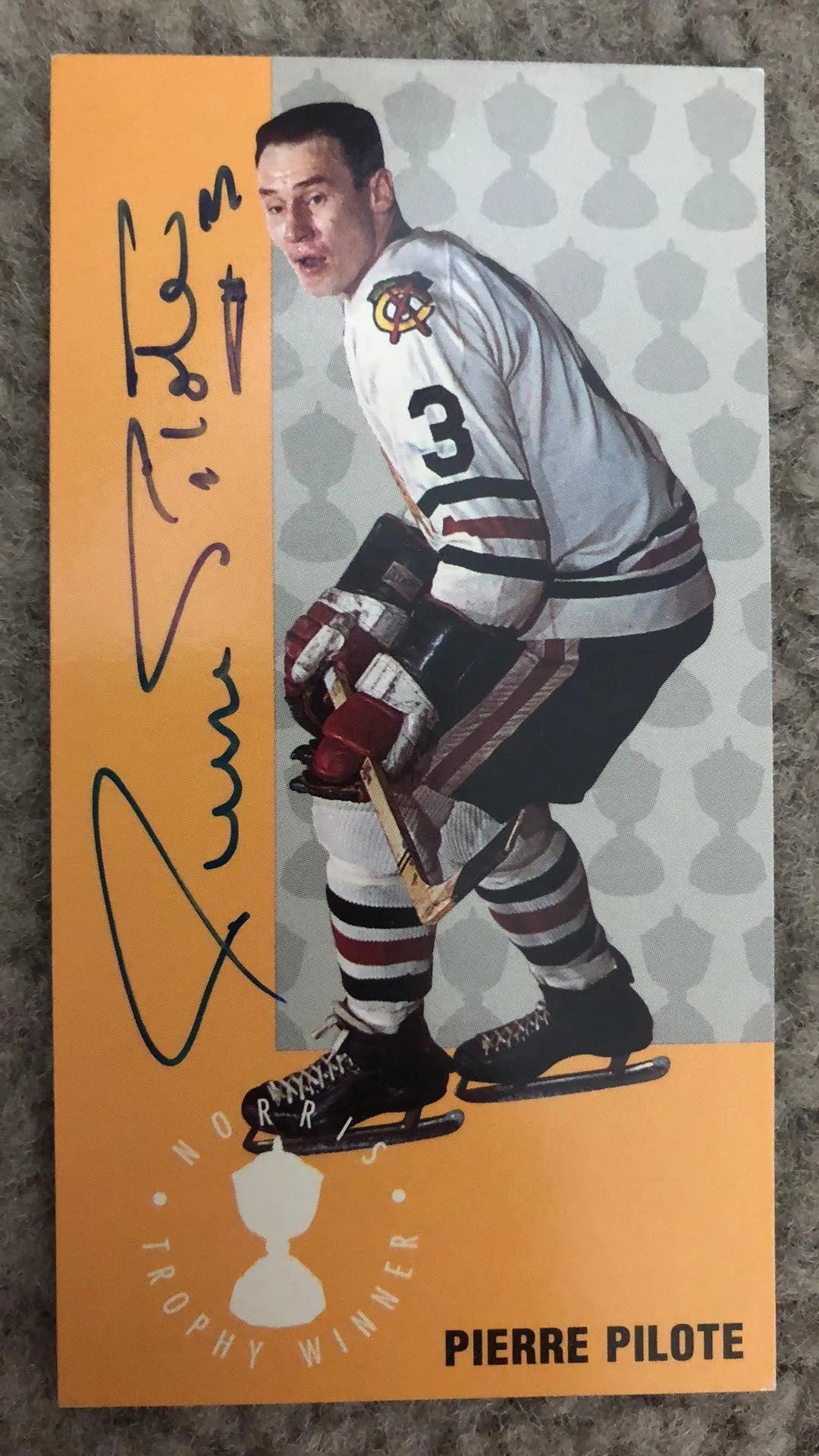 Pierre Pilote Signed 1994-95 Parkhurst Tall Boys Hockey Card - Chicago Blackhawks - Norris Trophy