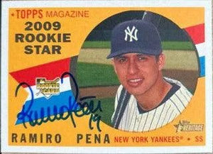 Ramiro Pena Signed 2009 Topps Heritage Baseball Card - New York Yankees