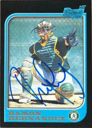 Ramon Hernandez Signed 1997 Bowman Baseball Card - Oakland A's - PastPros