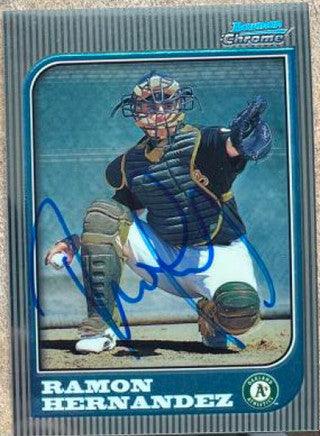 Ramon Hernandez Signed 1997 Bowman Chrome Baseball Card - Oakland A's - PastPros