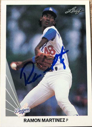 Ramon Martinez Signed 1990 Leaf Baseball Card - Los Angeles Dodgers - PastPros