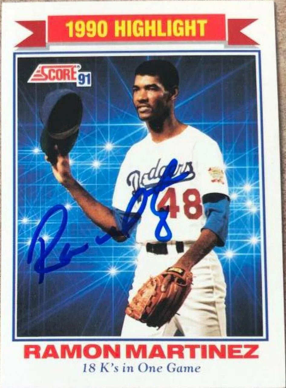 Ramon Martinez Signed 1991 Score Highlight Baseball Card - Los Angeles Dodgers