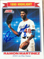 Ramon Martinez Signed 1991 Score Highlight Baseball Card - Los Angeles Dodgers - PastPros