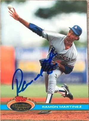 Ramon Martinez Signed 1991 Stadium Club Baseball Card - Los Angeles Dodgers