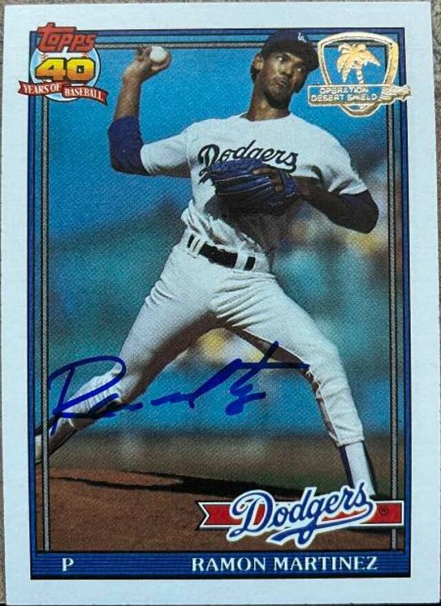 Ramon Martinez Signed 1991 Topps Desert Shield Baseball Card - Los Angeles Dodgers - PastPros