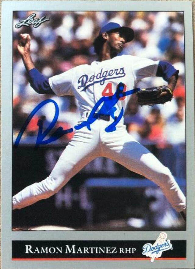 Ramon Martinez Signed 1992 Leaf Baseball Card - Los Angeles Dodgers - PastPros