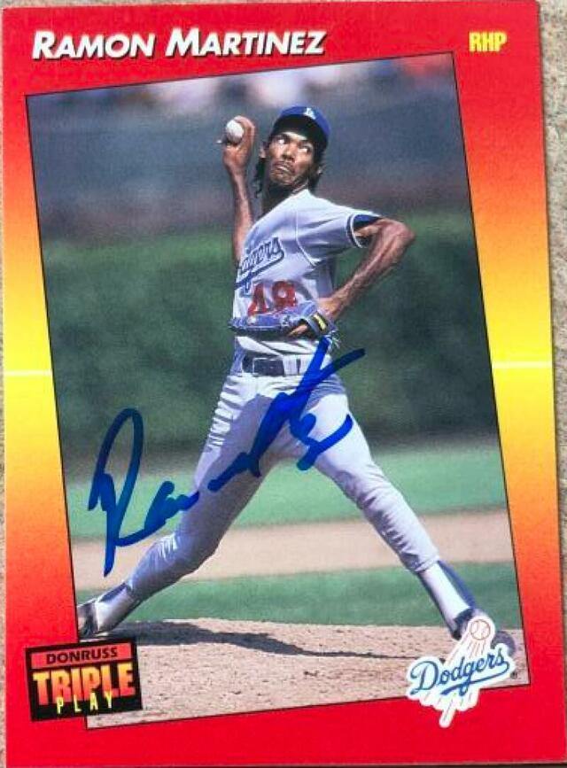 Ramon Martinez Signed 1992 Triple Play Baseball Card - Los Angeles Dodgers - PastPros