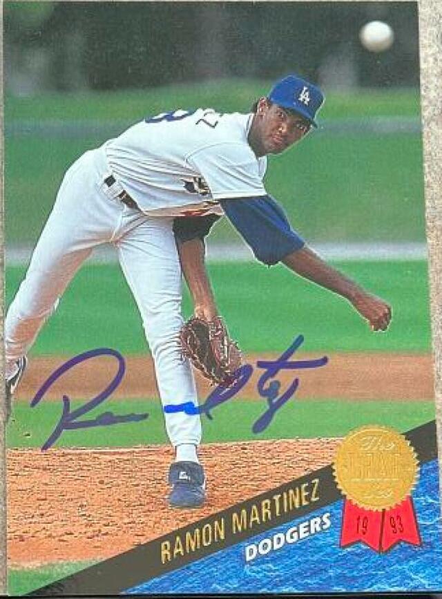 Ramon Martinez Signed 1993 Leaf Baseball Card - Los Angeles Dodgers - PastPros
