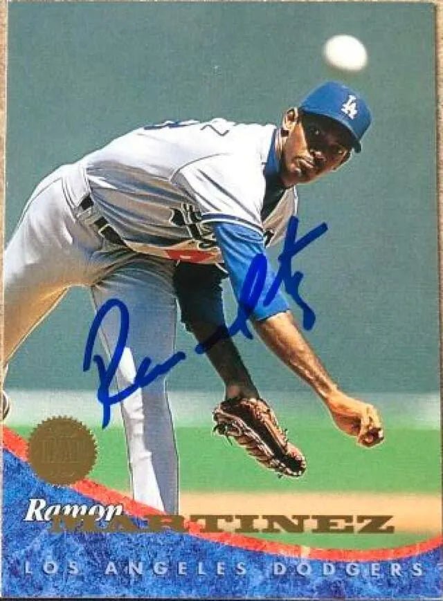 Ramon Martinez Signed 1994 Leaf Baseball Card - Los Angeles Dodgers