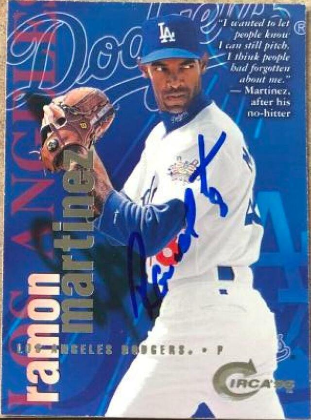 Ramon Martinez Signed 1996 Circa Baseball Card - Los Angeles Dodgers - PastPros
