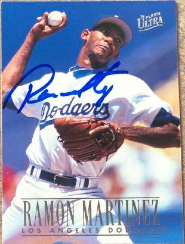 Ramon Martinez Signed 1996 Fleer Ultra Baseball Card - Los Angeles Dodgers - PastPros