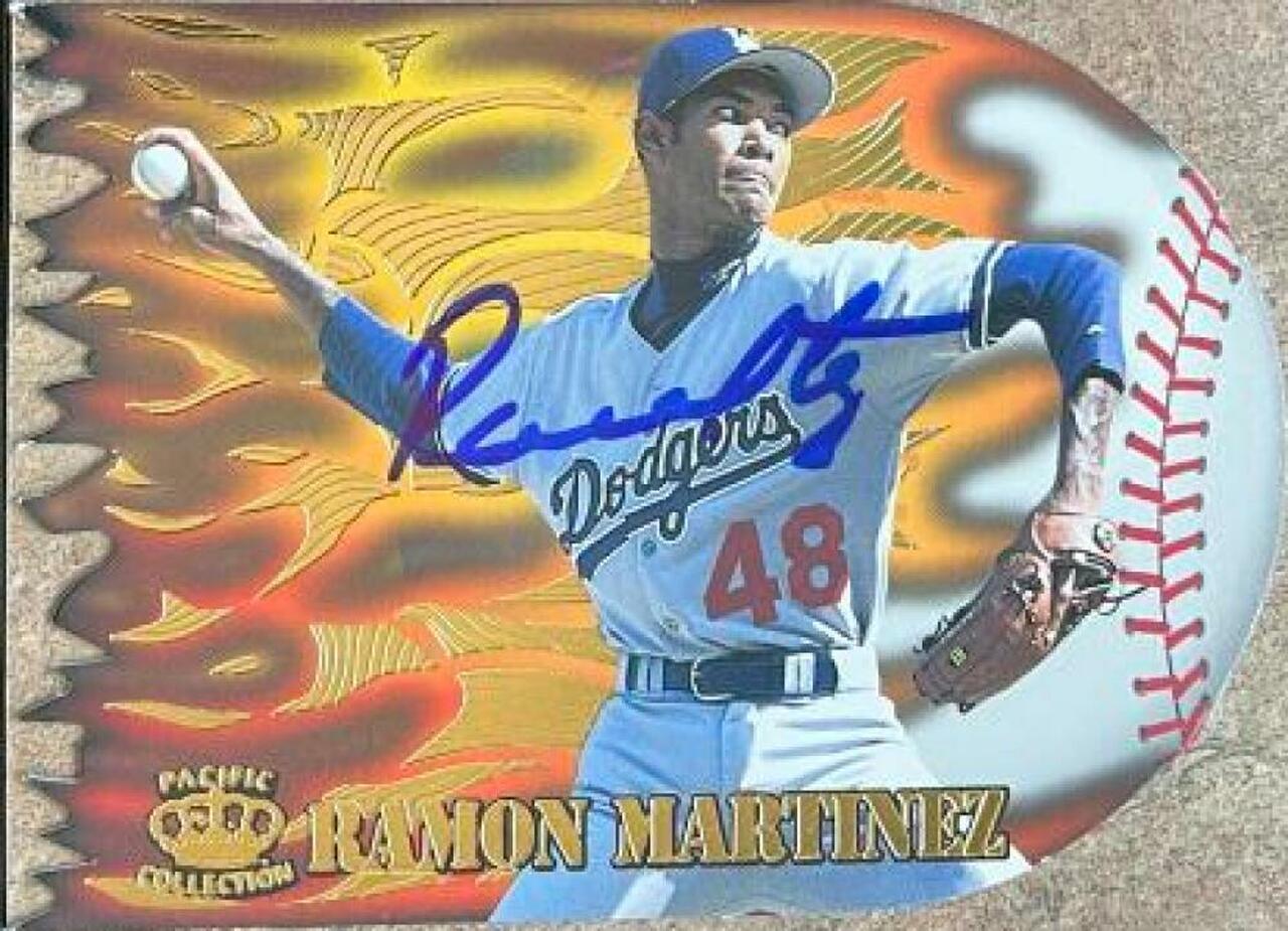 Ramon Martinez Signed 1996 Pacific Prisms Flame Throwers Baseball Card - Los Angeles Dodgers - PastPros
