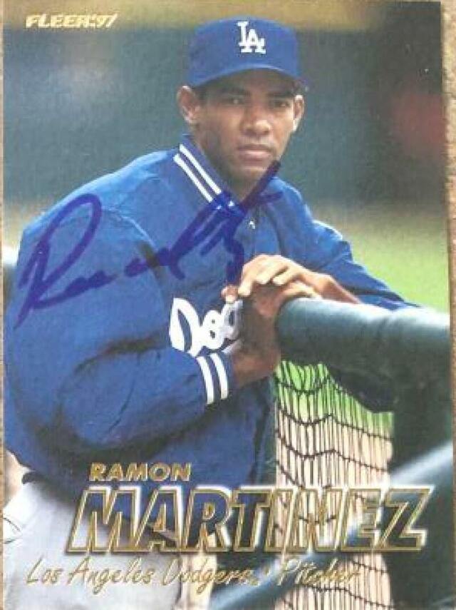 Ramon Martinez Signed 1997 Fleer Baseball Card - Los Angeles Dodgers - PastPros