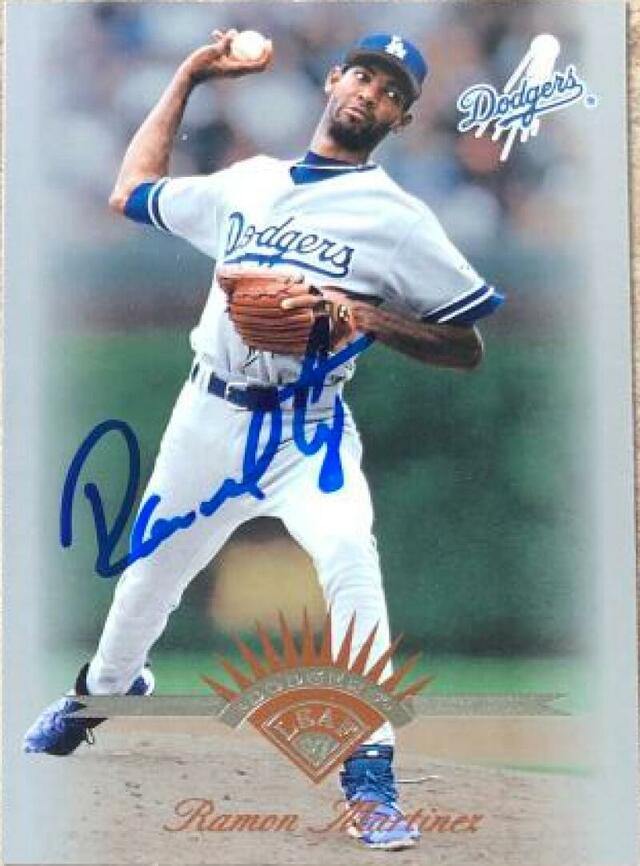 Ramon Martinez Signed 1997 Leaf Baseball Card - Los Angeles Dodgers - PastPros