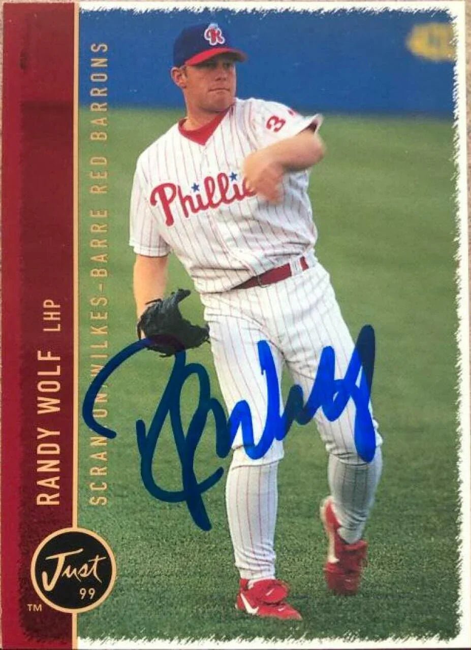 Randy Wolf Signed 1999 Just Baseball Card - Scranton-Wilkes-Barre Red Barons