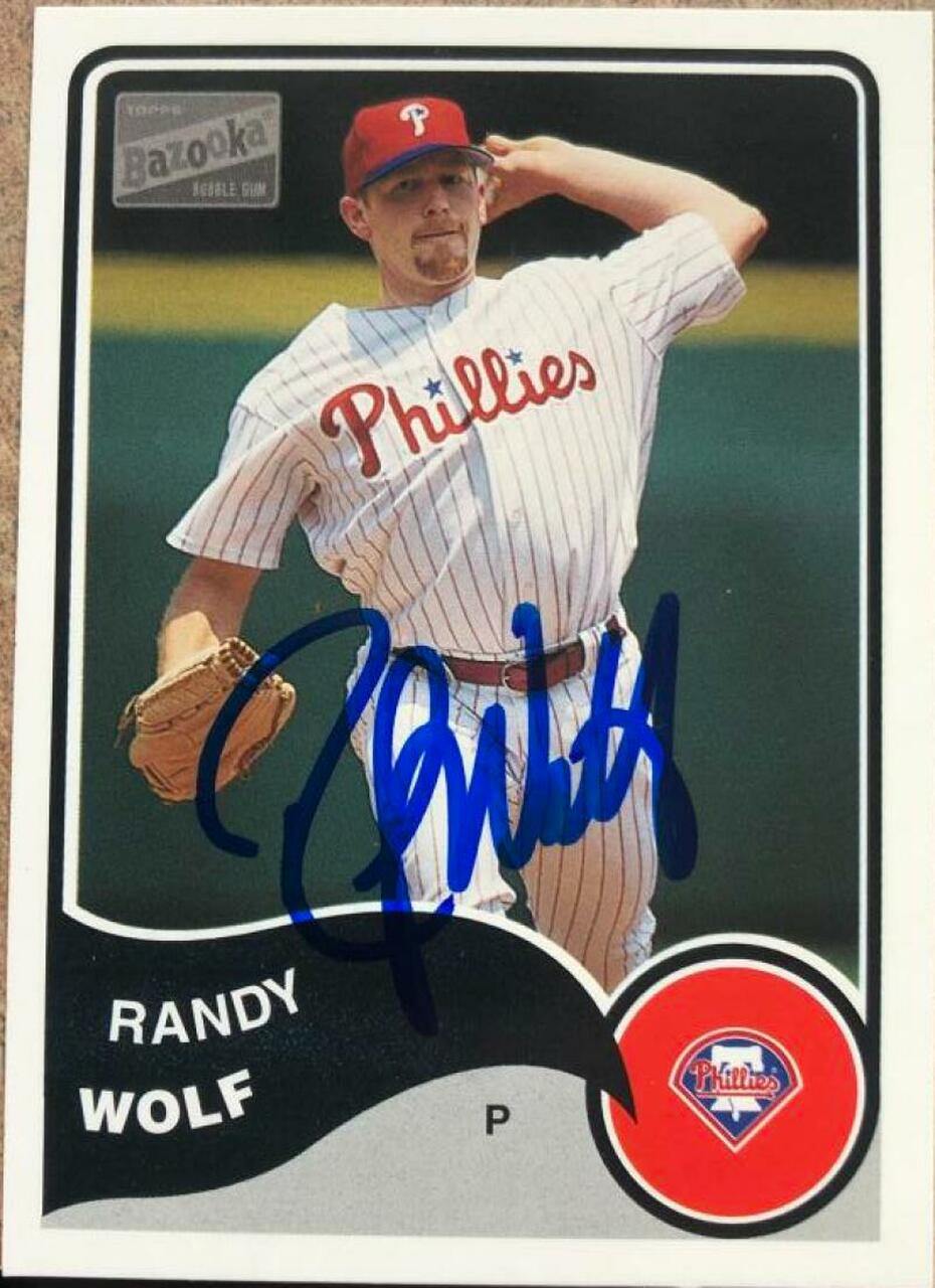Randy Wolf Signed 2003 Bazooka Baseball Card - Philadelphia Phillies - PastPros