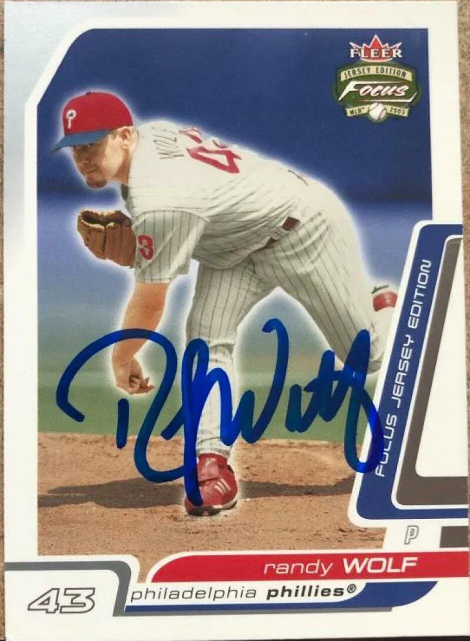 Randy Wolf Signed 2003 Fleer Focus Jersey Edition Baseball Card - Philadelphia Phillies
