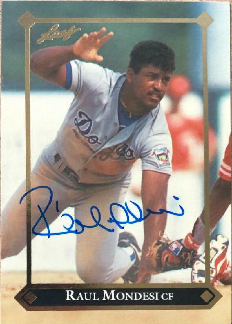 Raul Mondesi Signed 1992 Gold Leaf Rookies Baseball Card - Los Angeles Dodgers - PastPros