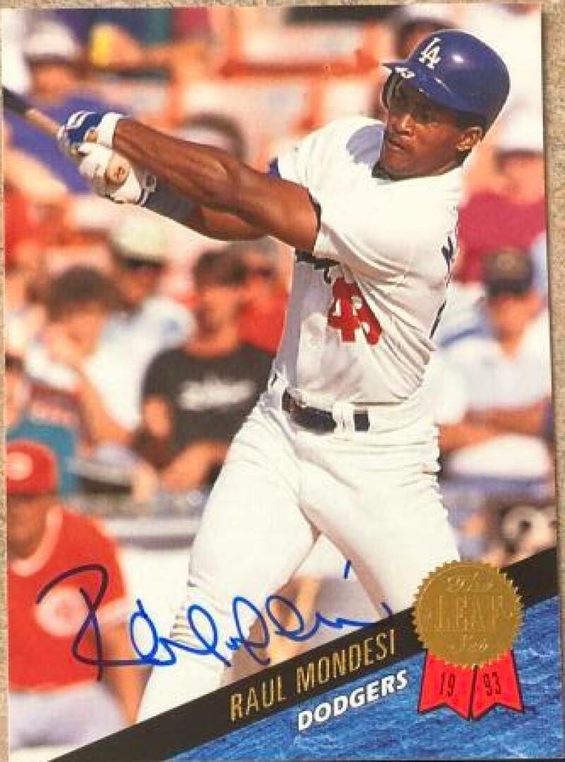 Raul Mondesi Signed 1993 Leaf Baseball Card - Los Angeles Dodgers - PastPros