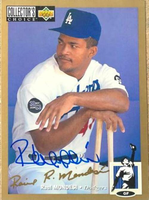 Raul Mondesi Signed 1994 Collector's Choice Gold Signature Baseball Card - Los Angeles Dodgers - PastPros