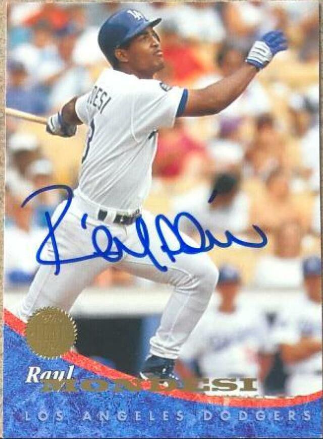 Raul Mondesi Signed 1994 Leaf Baseball Card - Los Angeles Dodgers - PastPros